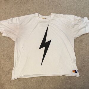 Aviator Nation White T-Shirt with Black Lightning Bolt